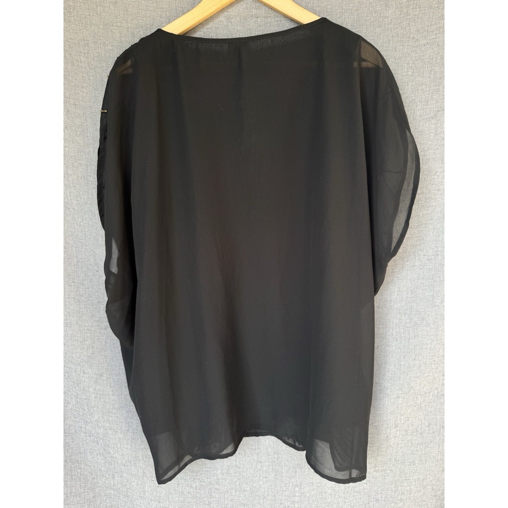 NEW‎ Madison Womens Plus 1X Black Gold Sequin Blouse Sheer Short Sleeve - Picture 8 of 8